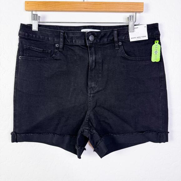 Marc New York High Rise Raw Hem Cuffed Jean Denim Shorts Black Summer Sz 16 NWT - Picture 1 of 10